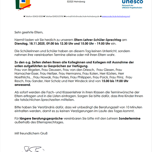 Einladung zum Eltern-Schüler Sprechtag